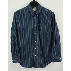 Samuel Windsor Men Large Long Sleeve Blue White Striped Cotton Button Down Shirt